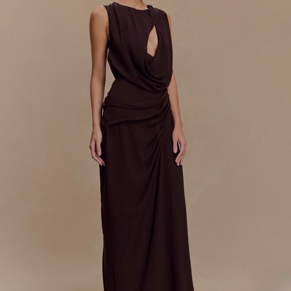 Meshki Oria Chiffon Maxi Dress in Cacao Brown - Picture 4 of 5